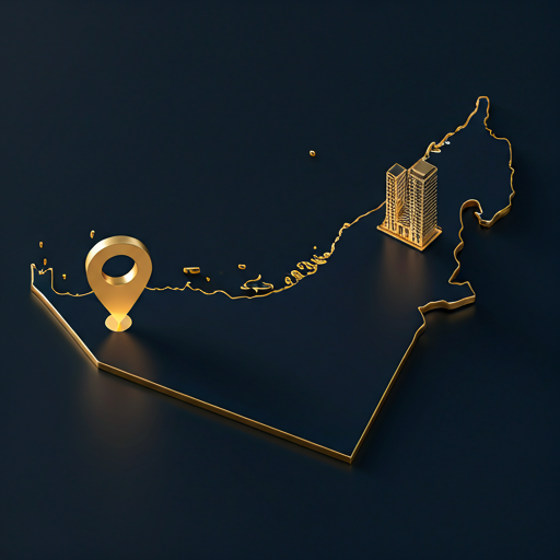 3D map of UAE highlighting Lumière headquarters in Umm Al Quwain.